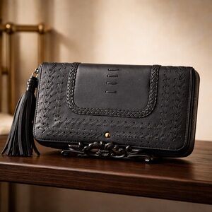 😍 Boho Handmade genuine leather Tassel Wallet Card Clutch Used Bali Elf